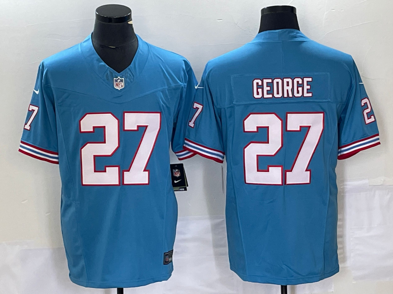 Men's Tennessee Titans #27 Eddie George Light Blue 2023 F.U.S.E. Vapor Limited Throwback Stitched Football Jersey Men's Tennessee Titans #27 Eddie George Light Blue 2023 F.U.S.E. Vapor Limited Throwback Stitched Football Jersey